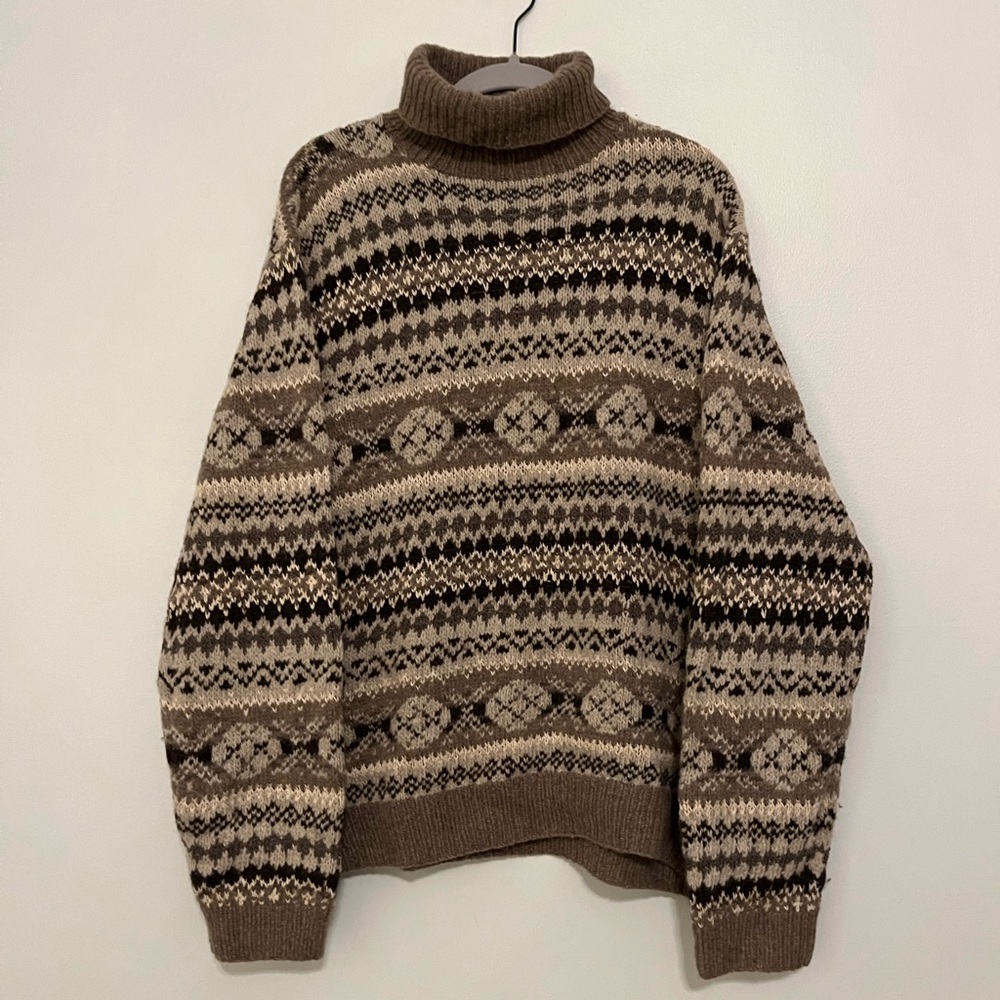 Polo Ralph Lauren Hand Knit Sweater Nordic Wool Blend Women Size Large Tan